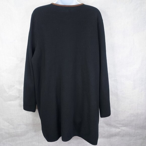 LRL Ralph Lauren Cardigan Women 1X Full Zip Cotton Sweater Black Knit Brown Trim - Picture 3 of 13